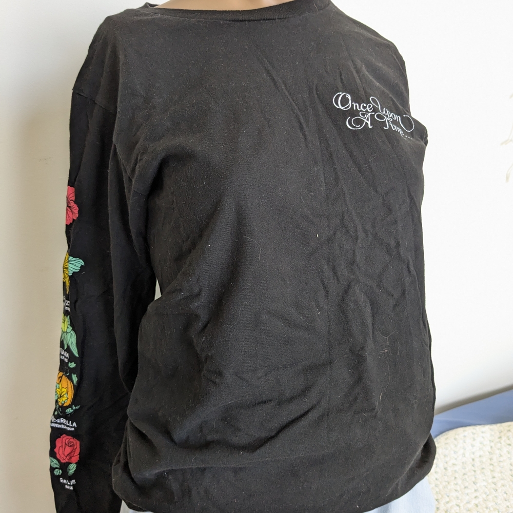 Disney Black Long Sleeve Tee with Floral Design